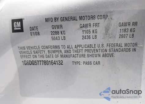 2008 Cadillac Cts Standard z USA, uszkodzony, nr VIN 1G6DG577780164132